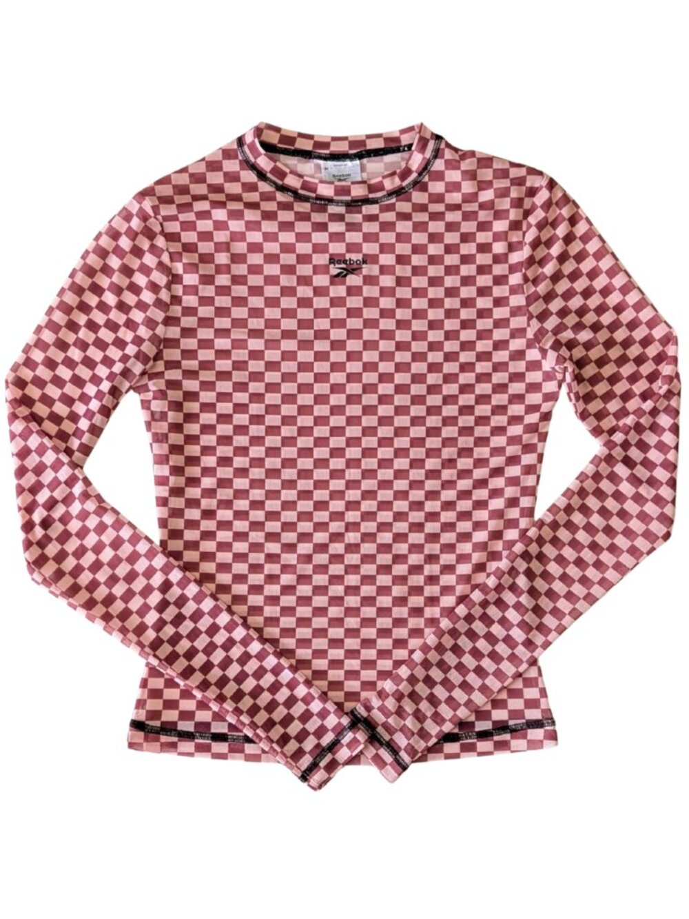 Reebok SAMPLE Y2K Pink Checkerboard Sheer Mesh Long Sleeve Top Womens Size S